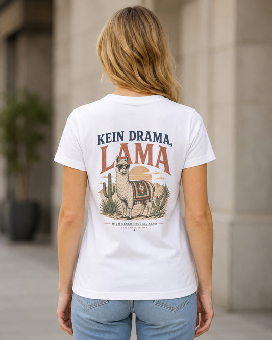 Kein Drama Lama T-Shirt – Frauen Shirt Weiss, Rückenprint