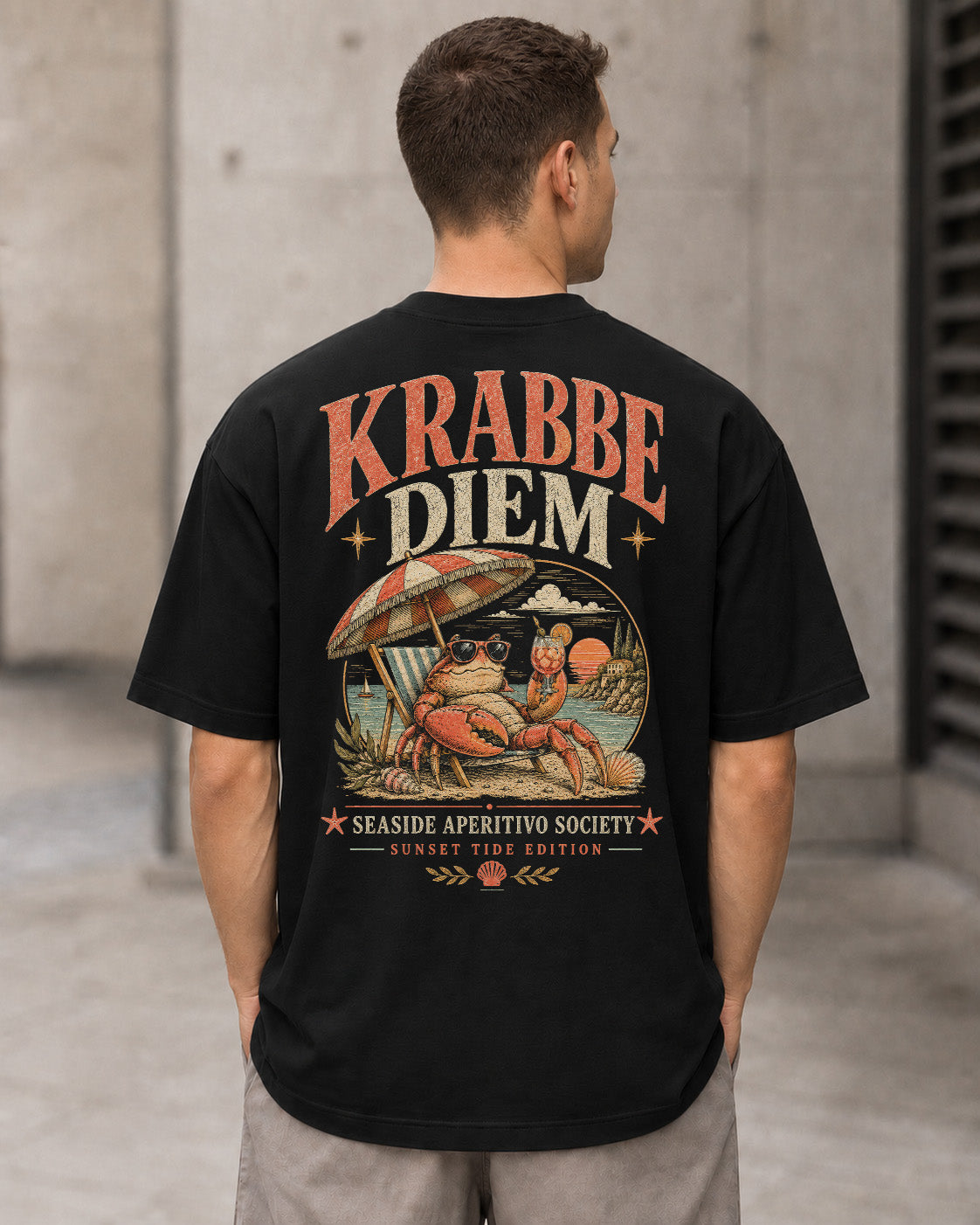 Krabbe Diem T-Shirt – Heavyweight Oversize Shirt Schwarz, Rückenprint