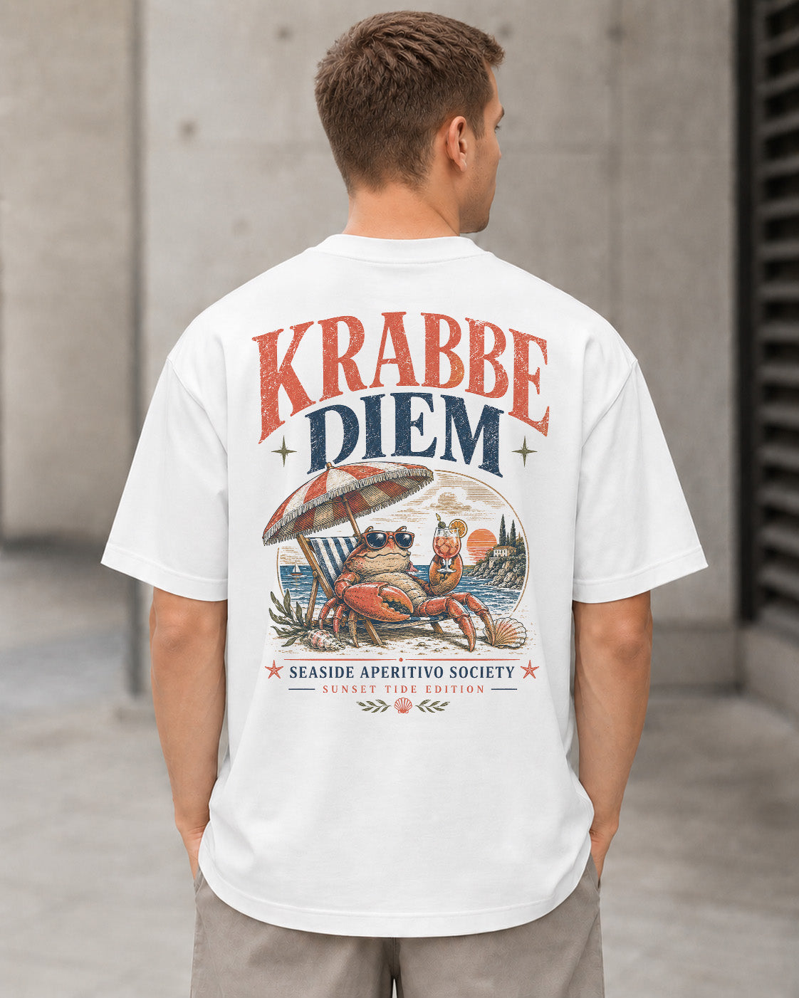 Krabbe Diem T-Shirt – Heavyweight Oversize Shirt Weiss, Rückenprint