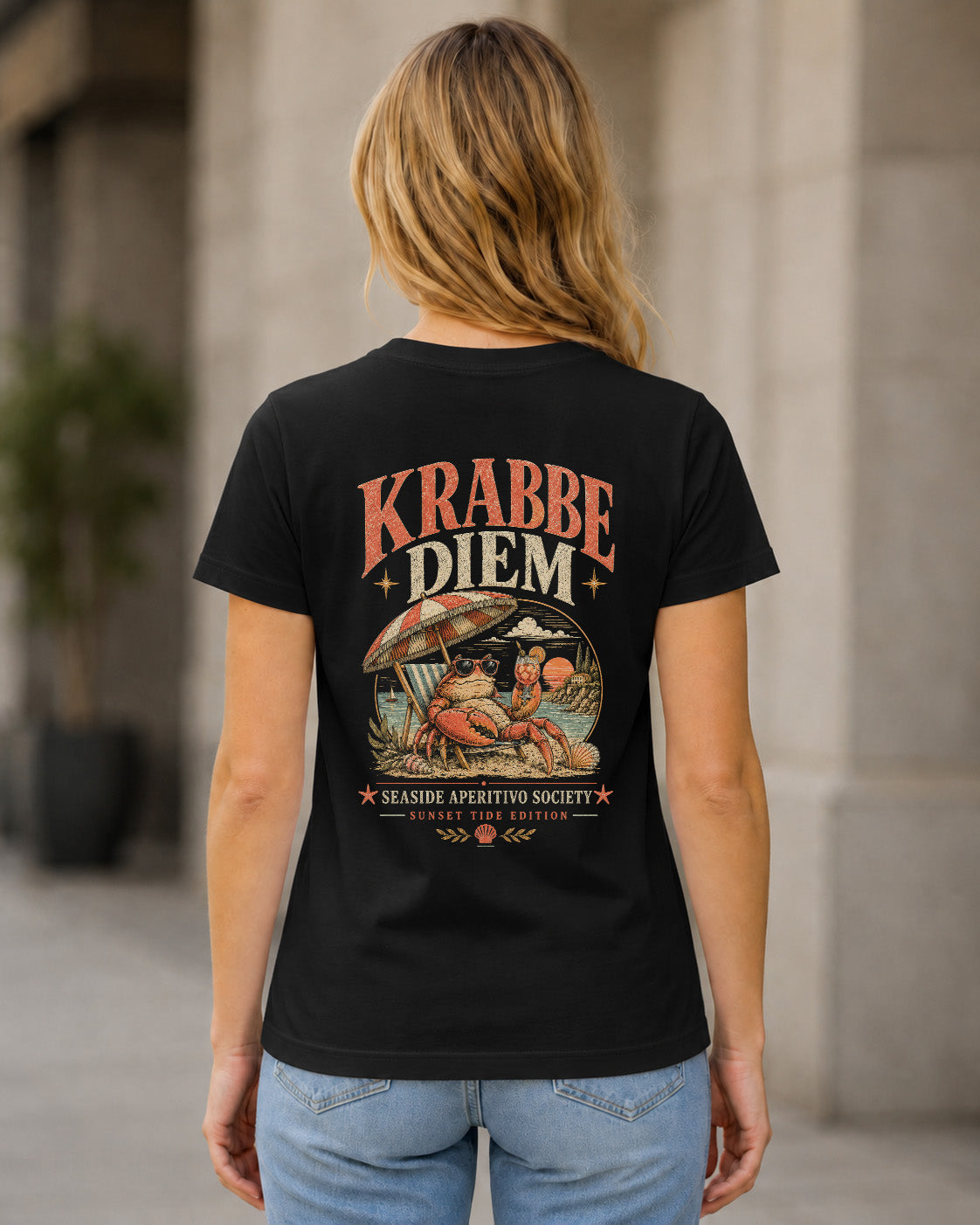 Krabbe Diem T-Shirt – Frauen Shirt Schwarz, Rückenprint