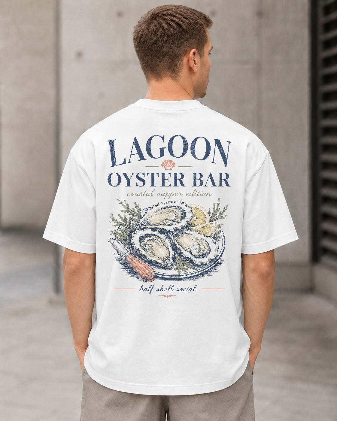 Lagoon Oyster Bar T-Shirt – Heavyweight Oversize Shirt Weiss, Rückenprint