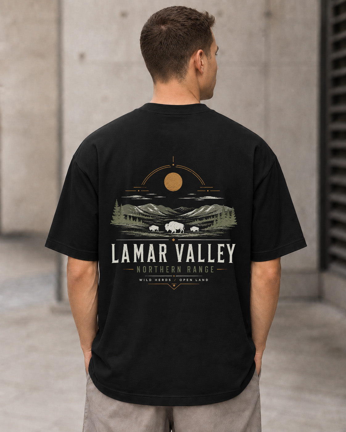 Lamar Valley T-Shirt – Heavyweight Oversize Shirt Schwarz, Rückenprint