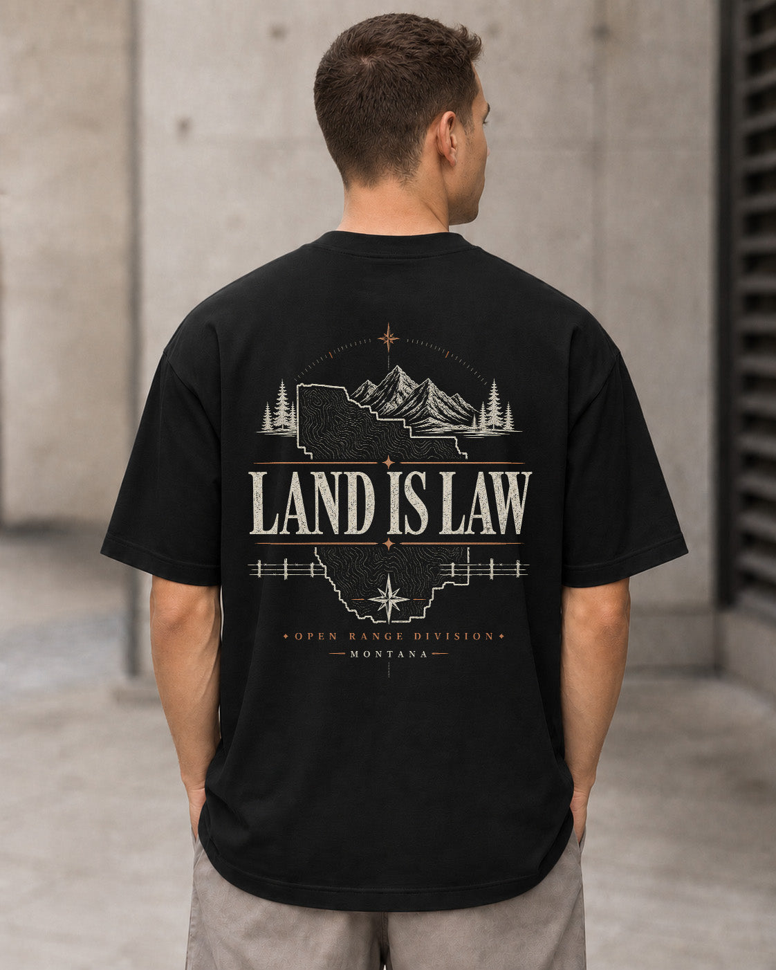 Land is Law T-Shirt – Heavyweight Oversize Shirt Schwarz, Rückenprint