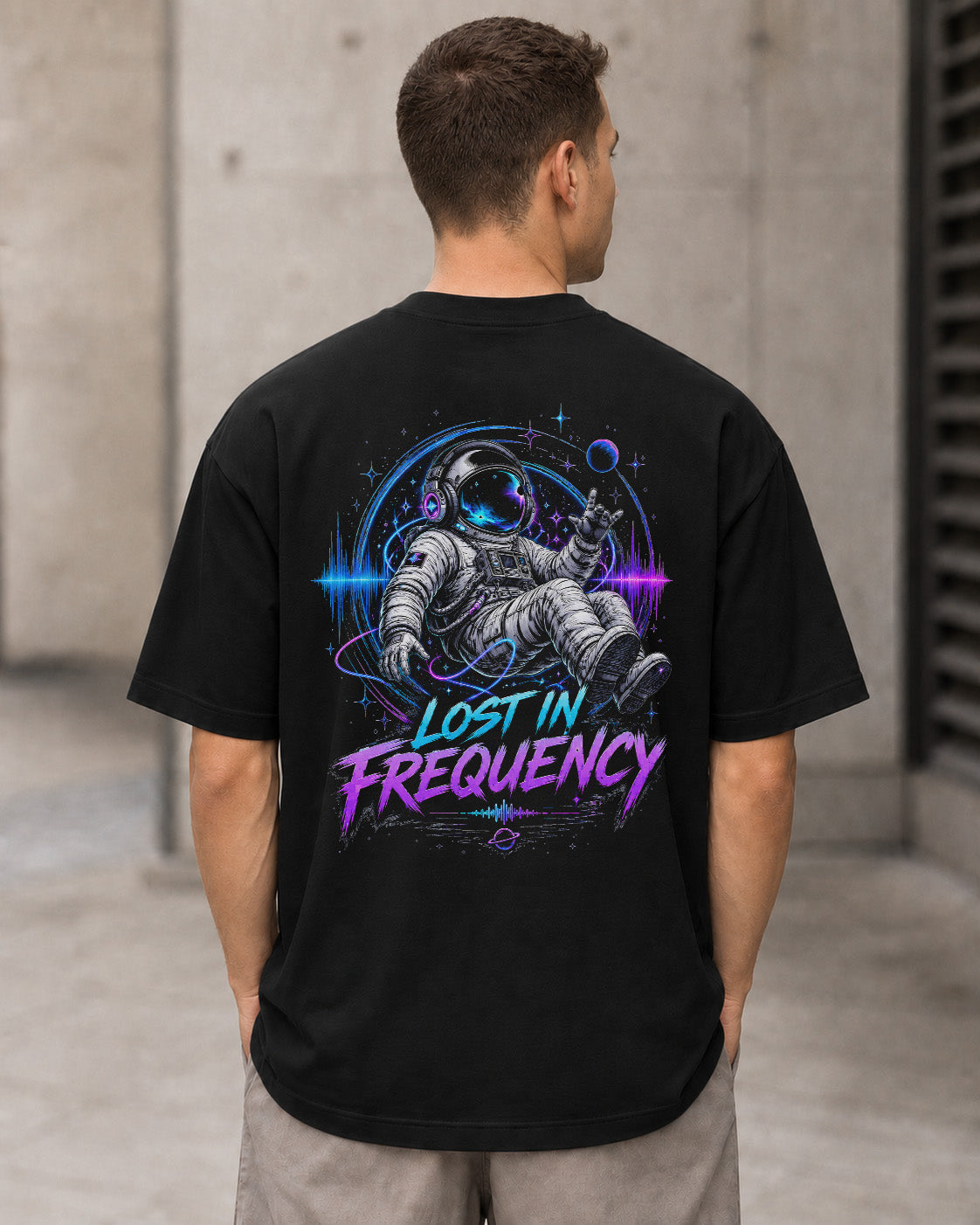 Lost in Frequency T-Shirt – Heavyweight Oversize Shirt Schwarz, Rückenprint