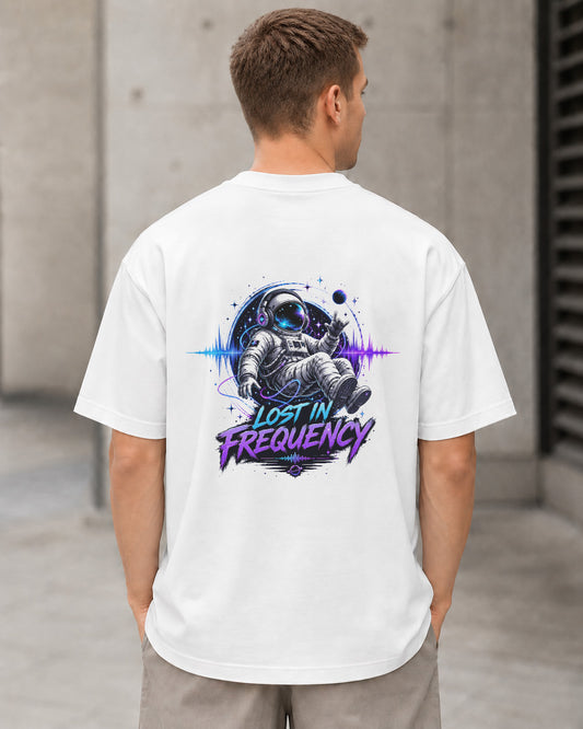 Lost in Frequency T-Shirt – Heavyweight Oversize Shirt Weiss, Rückenprint