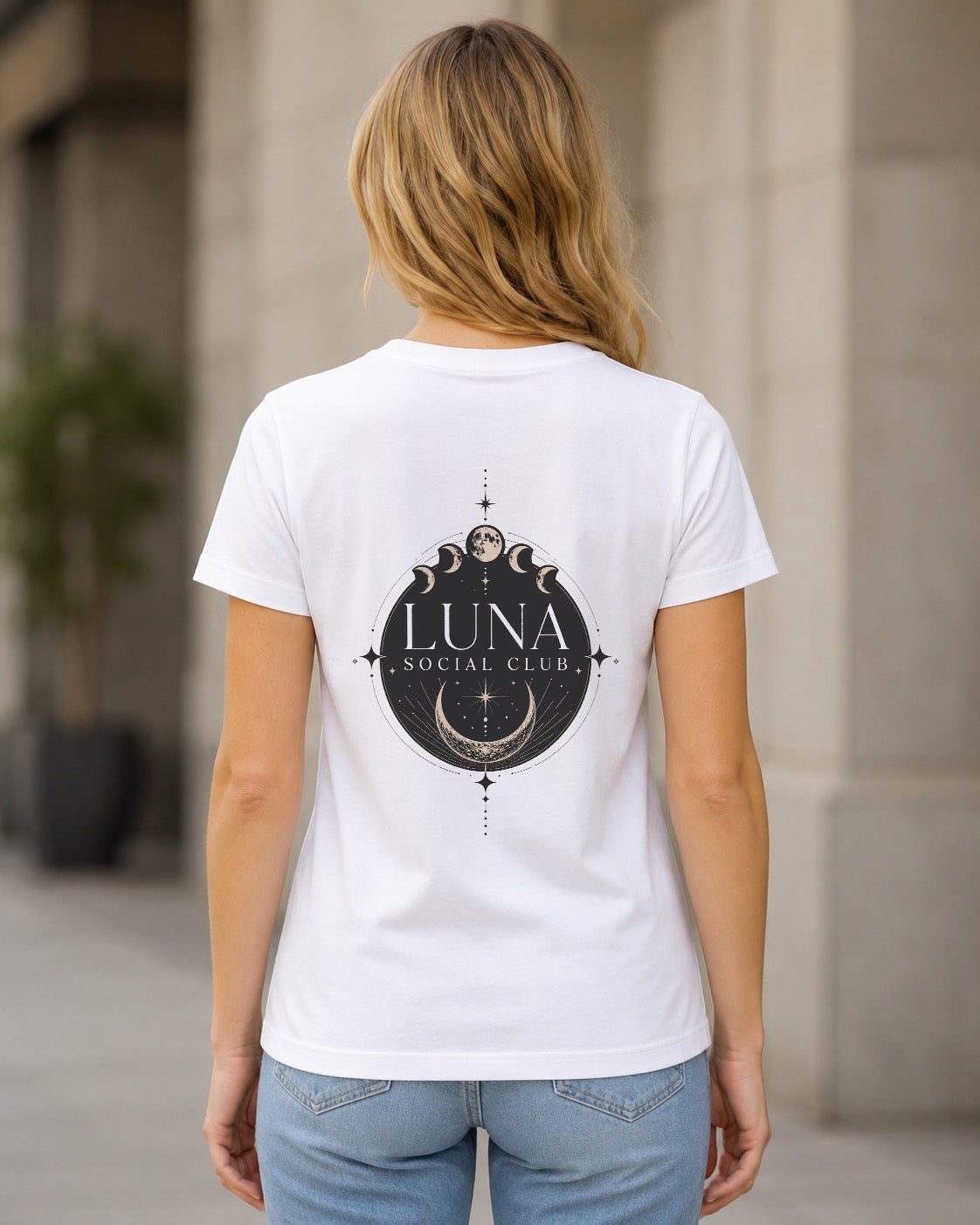 Luna Social Club T-Shirt – Frauen Shirt Weiss, Rückenprint