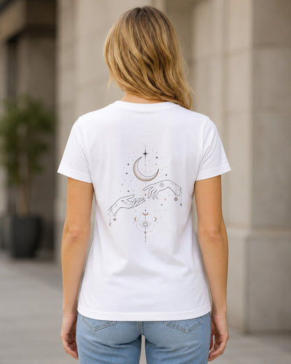 Lunar Hand T-Shirt – Frauen Shirt Weiss, Rückenprint
