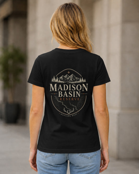 Madison Basin T-Shirt – Frauen Shirt Schwarz, Rückenprint
