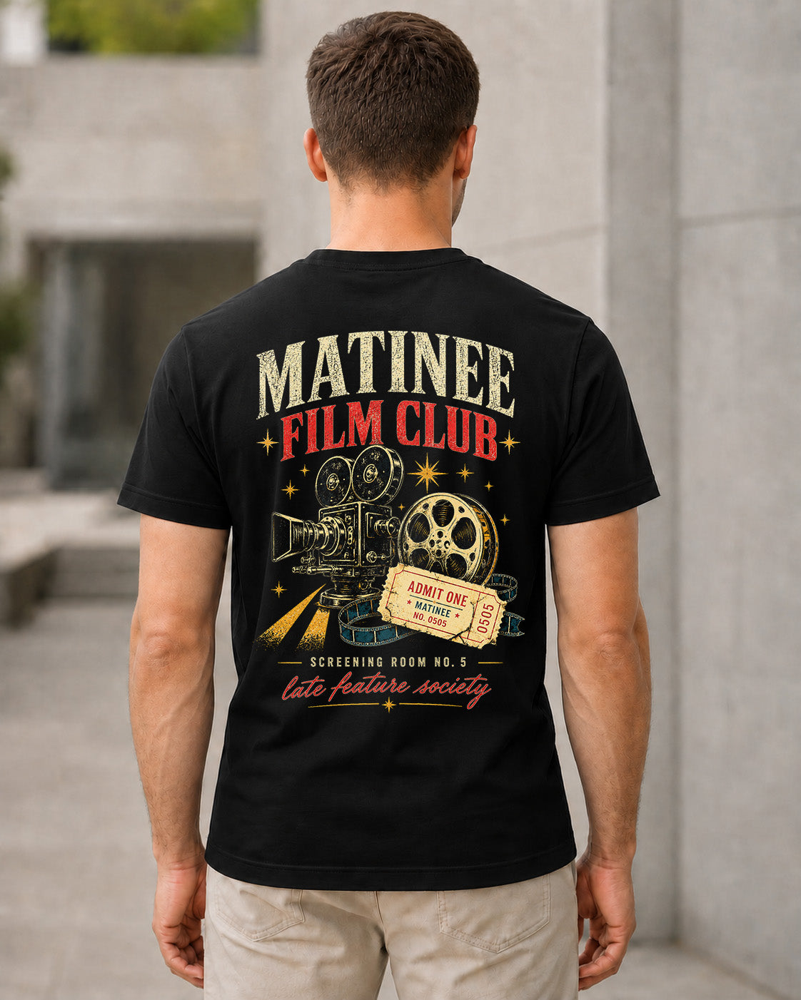 Matinee Film Club T-Shirt – Bio-Baumwolle Shirt Schwarz, Rückenprint