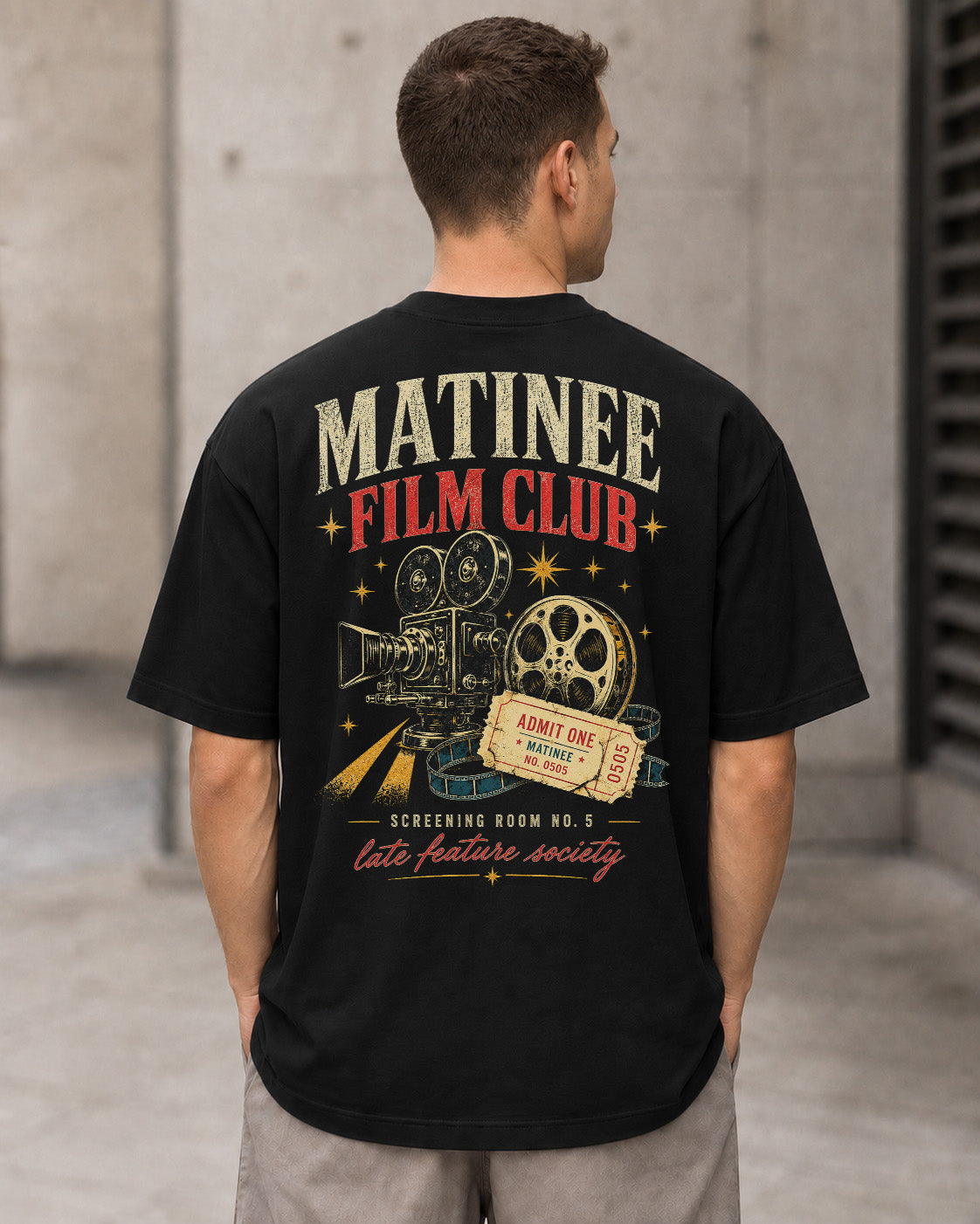 Matinee Film Club T-Shirt – Heavyweight Oversize Shirt Schwarz, Rückenprint