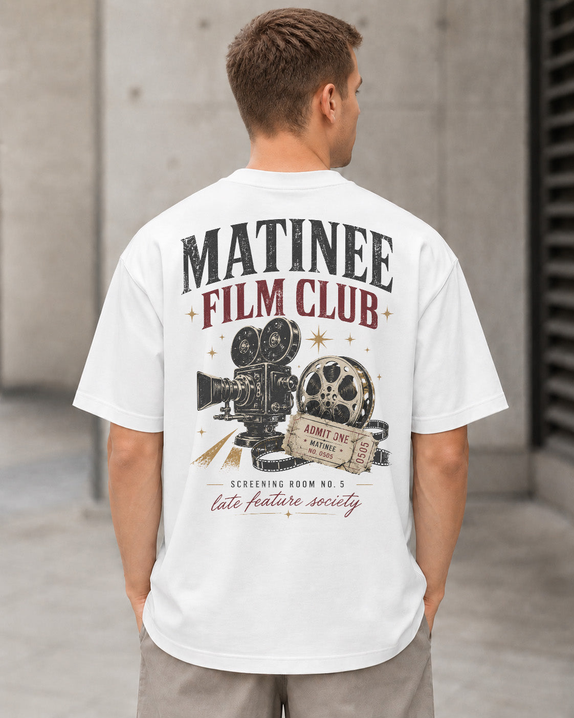 Matinee Film Club T-Shirt – Heavyweight Oversize Shirt Weiss, Rückenprint