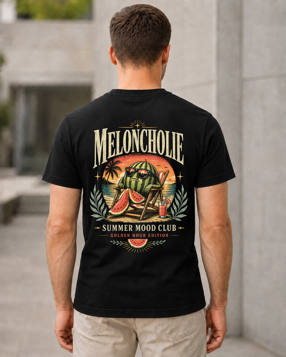 Meloncholie T-Shirt – Bio-Baumwolle Shirt Schwarz, Rückenprint