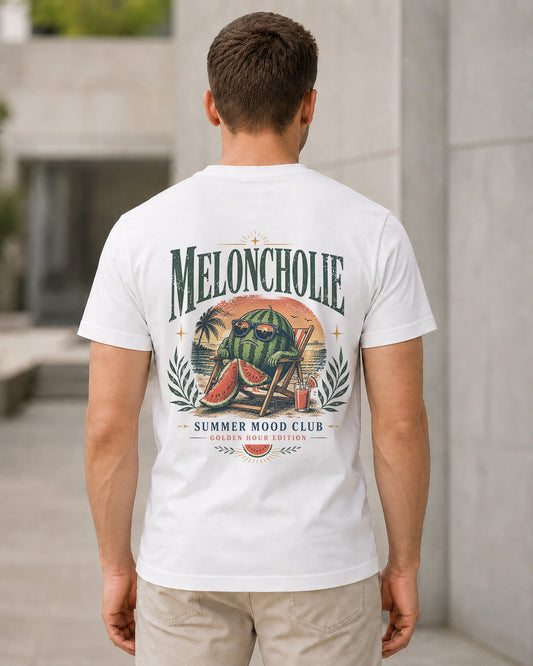 Meloncholie T-Shirt – Bio-Baumwolle Shirt Weiss, Rückenprint