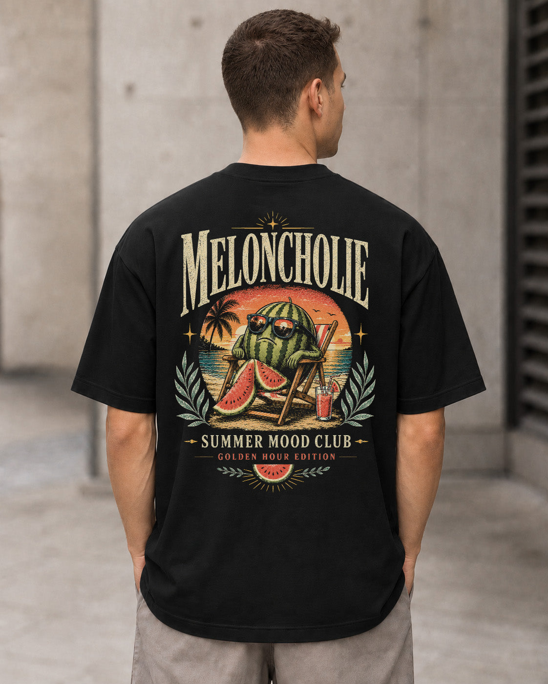 Meloncholie T-Shirt – Heavyweight Oversize Shirt Schwarz, Rückenprint