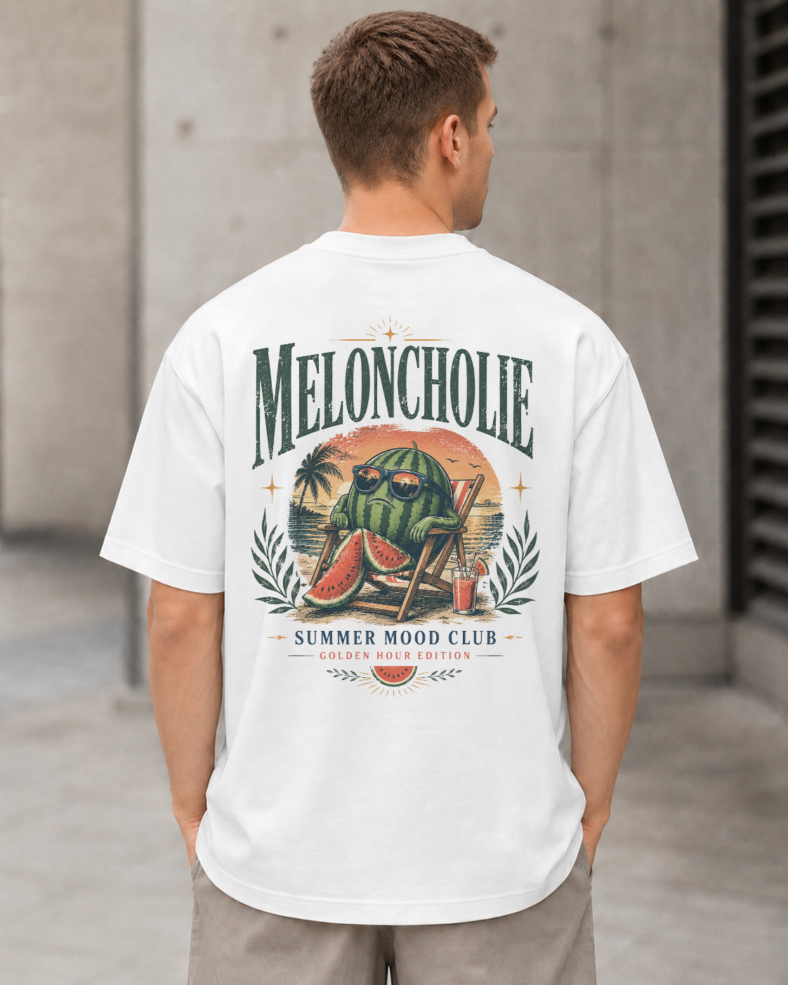 Meloncholie T-Shirt – Heavyweight Oversize Shirt Weiss, Rückenprint