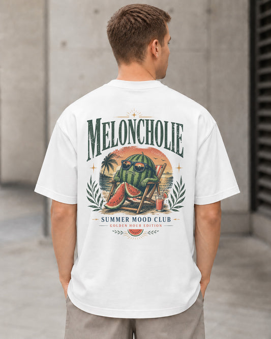 Meloncholie T-Shirt – Heavyweight Oversize Shirt Weiss, Rückenprint