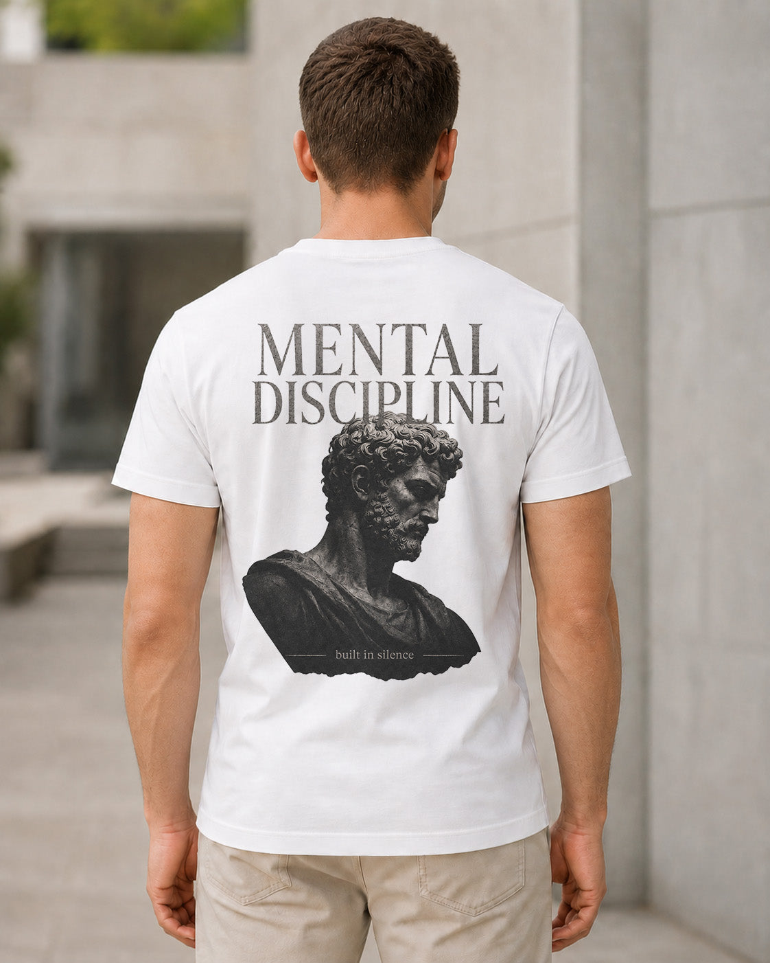 Mental Discipline T-Shirt – Bio-Baumwolle Shirt Weiss, Rückenprint