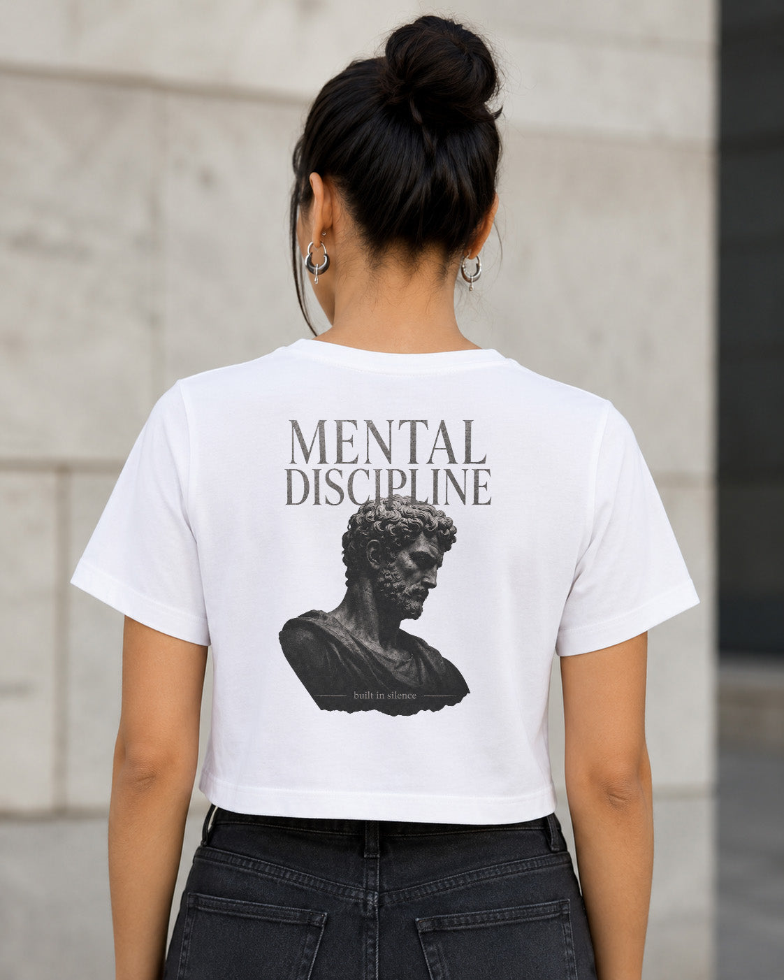 Mental Discipline T-Shirt – Frauen Crop Shirt Weiss, Rückenprint