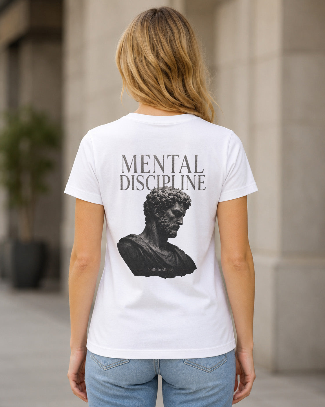 Mental Discipline T-Shirt – Frauen Shirt Weiss, Rückenprint