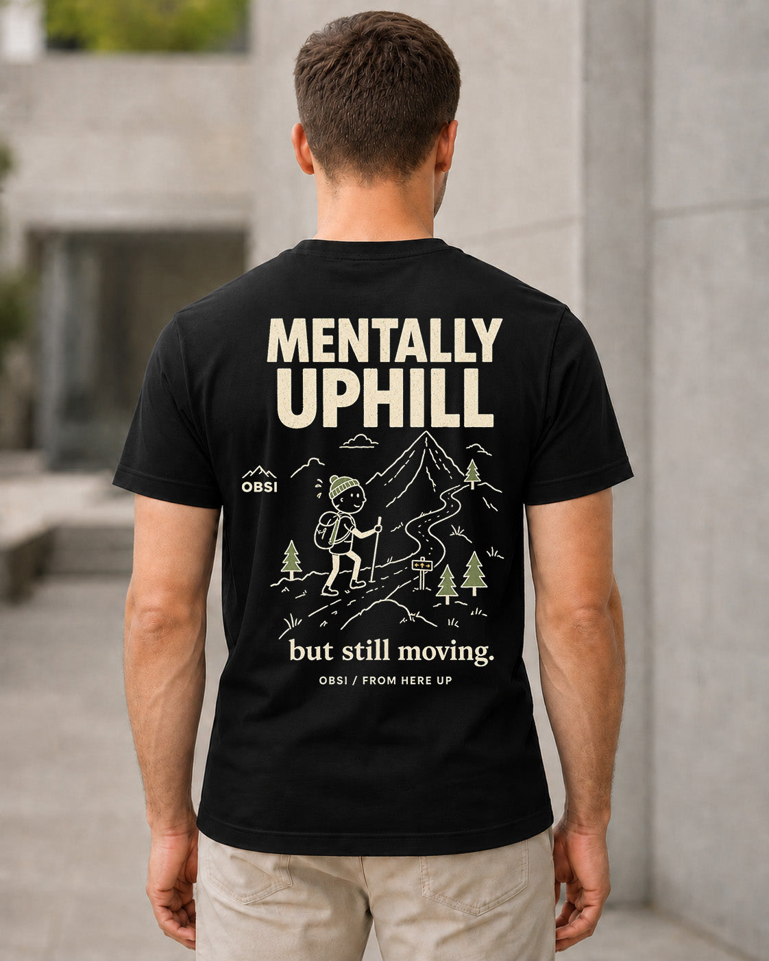 Mentally Uphill T-Shirt – Bio-Baumwolle Shirt Schwarz, Rückenprint