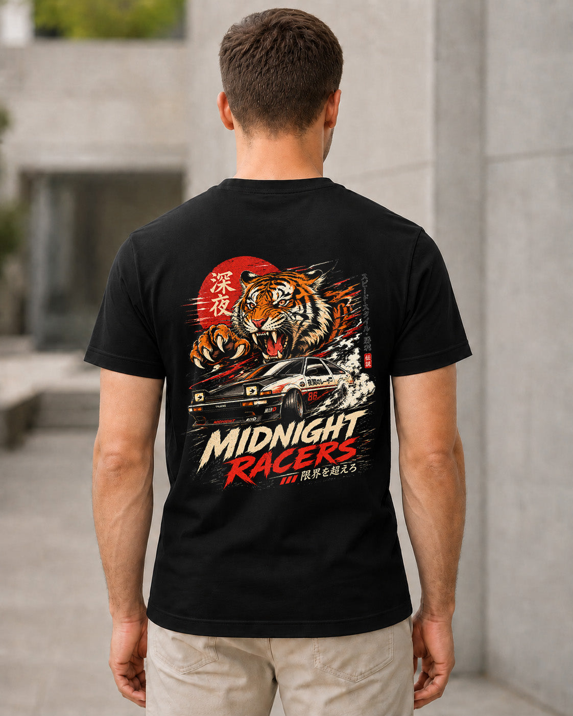 Midnight Racers T-Shirt – Bio-Baumwolle Shirt Schwarz, Rückenprint