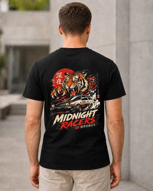 Midnight Racers T-Shirt – Bio-Baumwolle Shirt Schwarz, Rückenprint