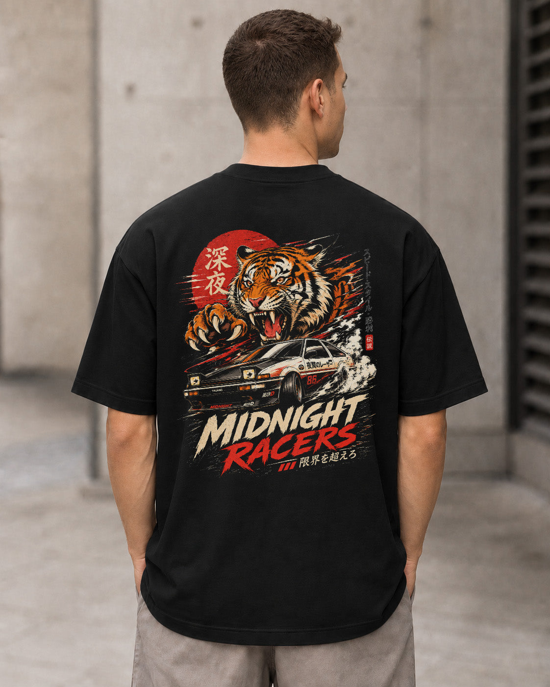 Midnight Racers T-Shirt – Heavyweight Oversize Shirt Schwarz, Rückenprint