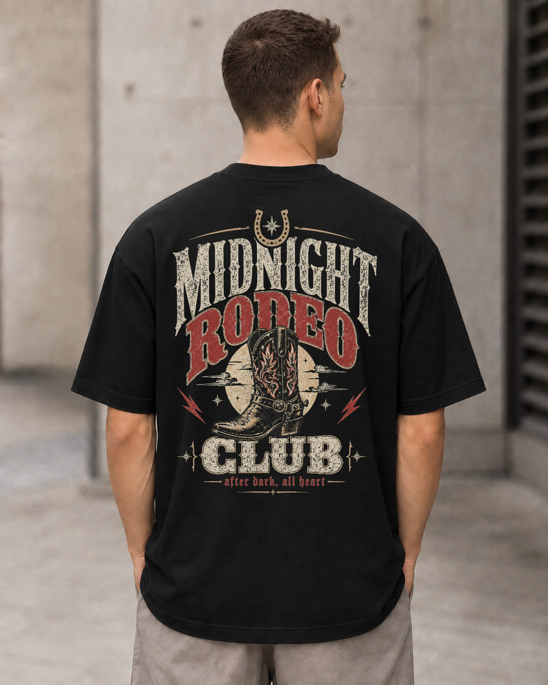 Midnight Rodeo Club T-Shirt – Heavyweight Oversize Shirt Schwarz, Rückenprint