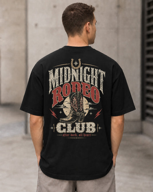 Midnight Rodeo Club T-Shirt – Heavyweight Oversize Shirt Schwarz, Rückenprint