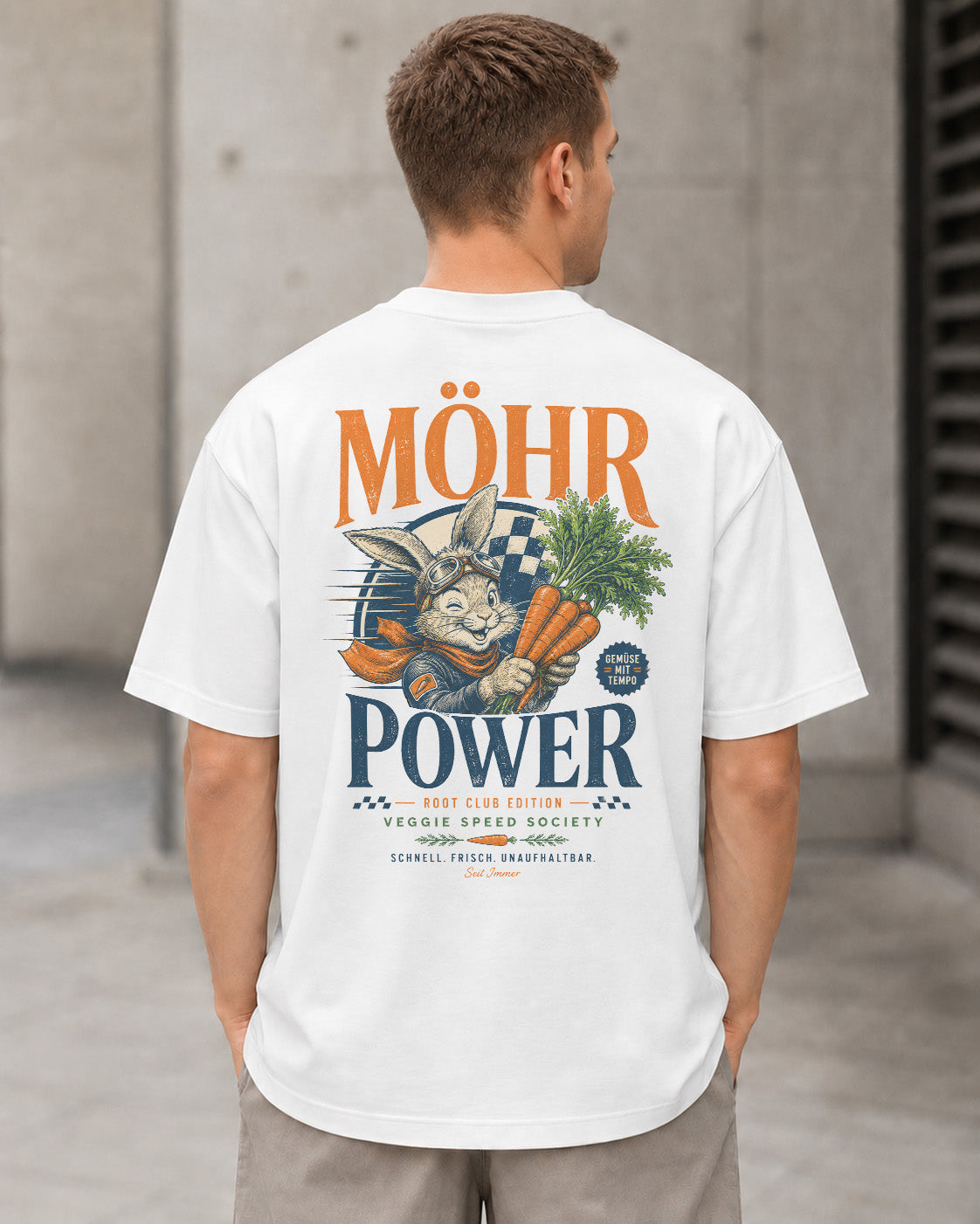 Möhr Power T-Shirt – Heavyweight Oversize Shirt Weiss, Rückenprint