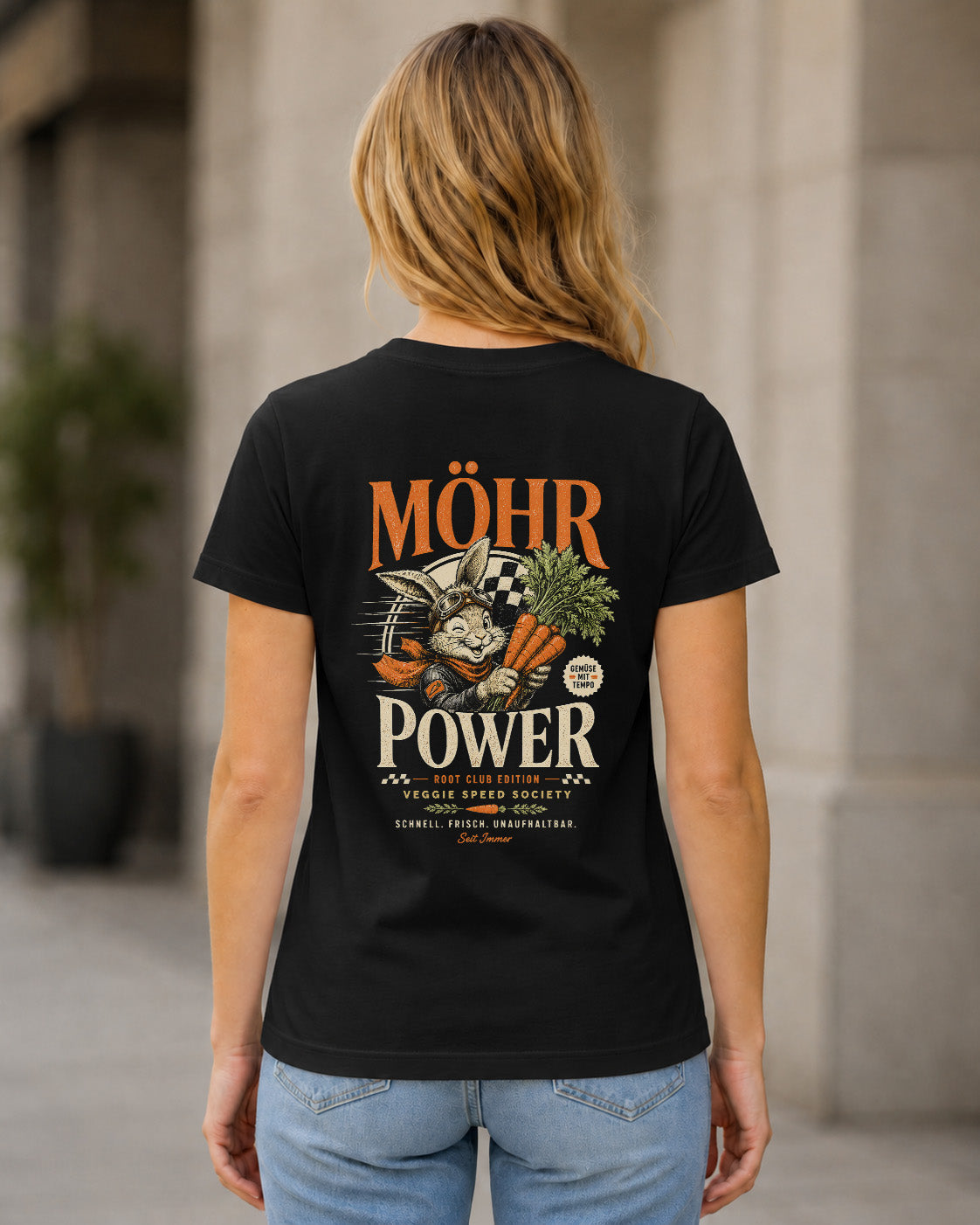Möhr Power T-Shirt – Frauen Shirt Schwarz, Rückenprint