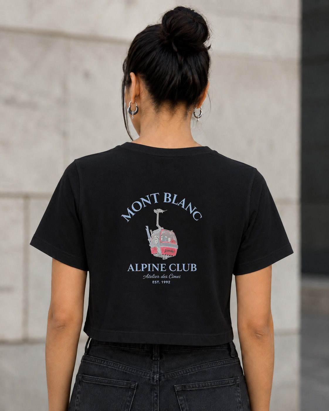 Mont Blanc Alpine Club T-Shirt – Frauen Crop Shirt Schwarz, Rückenprint