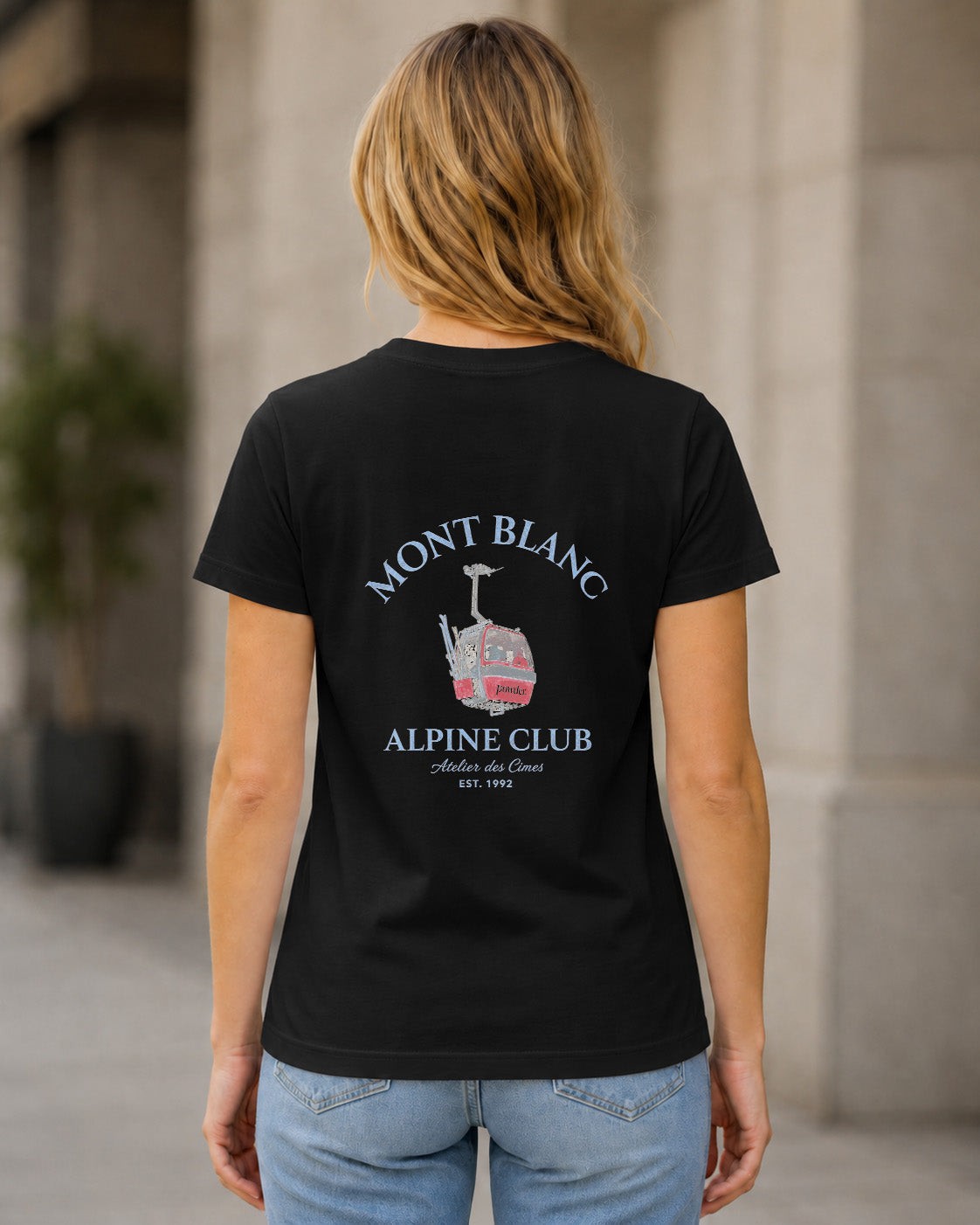 Mont Blanc Alpine Club T-Shirt – Frauen Shirt Schwarz, Rückenprint