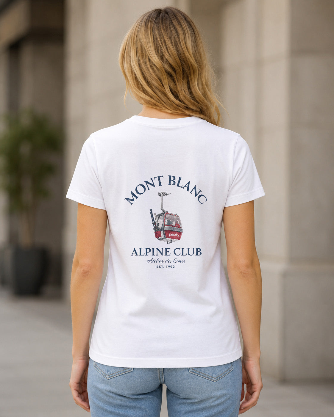 Mont Blanc Alpine Club T-Shirt – Frauen Shirt Weiss, Rückenprint