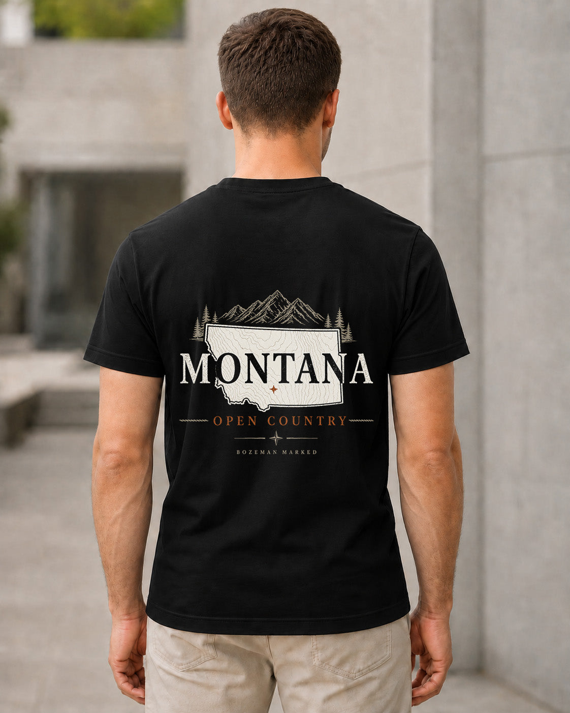 Montana Open Country T-Shirt – Bio-Baumwolle Shirt Schwarz, Rückenprint
