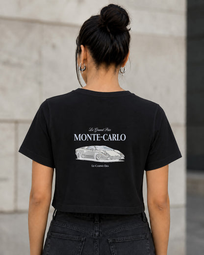 Monte-Carlo T-Shirt – Frauen Crop Shirt Schwarz, Rückenprint