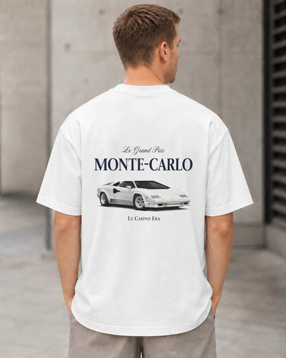 Monte-Carlo T-Shirt – Heavyweight Oversize Shirt Weiss, Rückenprint