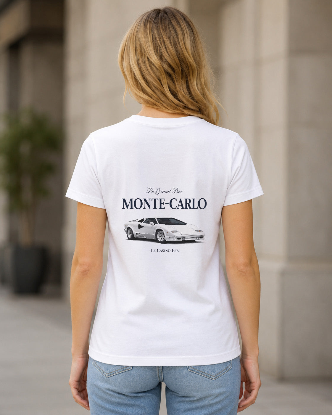 Monte-Carlo T-Shirt – Frauen Shirt Weiss, Rückenprint