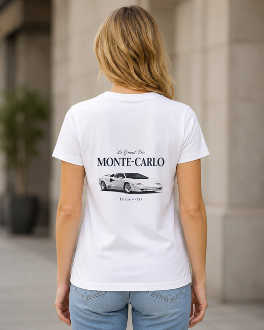 Monte-Carlo T-Shirt – Frauen Shirt Weiss, Rückenprint