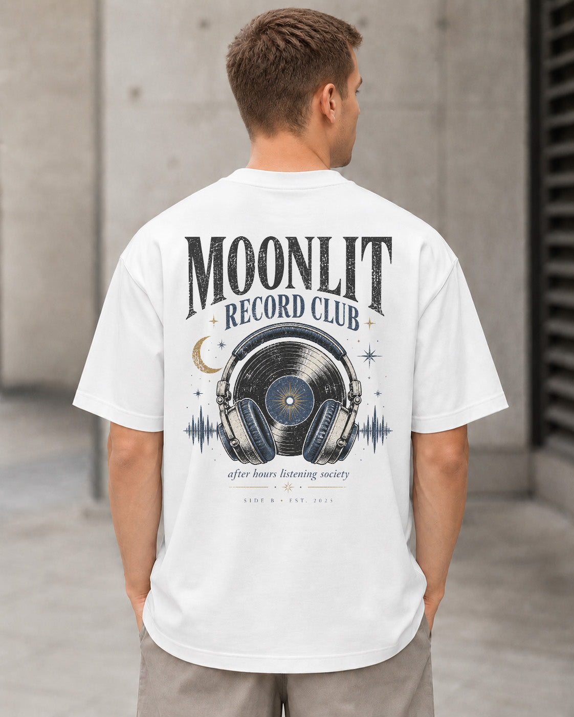 Moonlit Record Club T-Shirt – Heavyweight Oversize Shirt Weiss, Rückenprint
