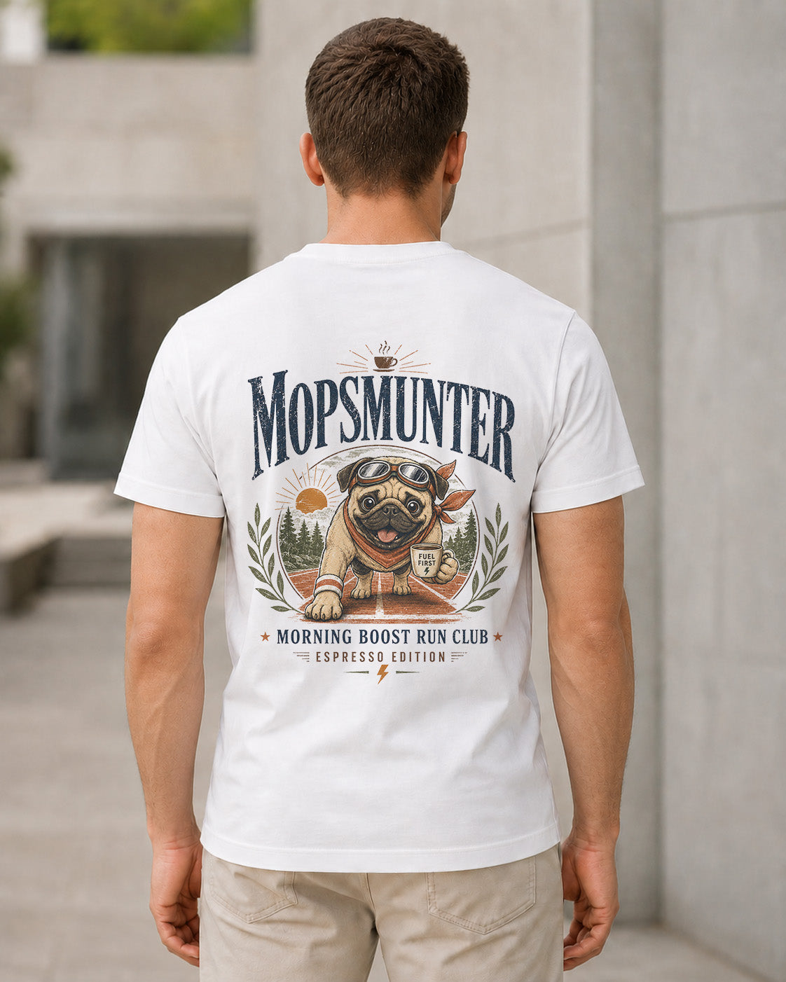 Mopsmunter T-Shirt – Bio-Baumwolle Shirt Weiss, Rückenprint