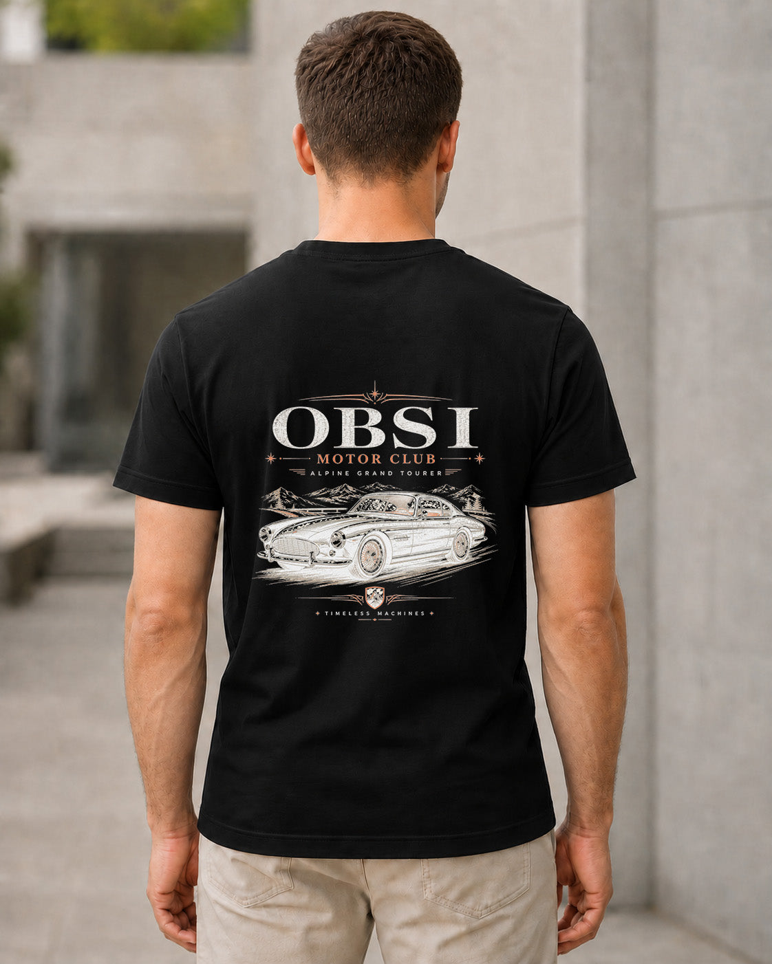 Motor Club T-Shirt – Bio-Baumwolle Shirt Schwarz, Rückenprint