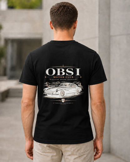 Motor Club T-Shirt – Bio-Baumwolle Shirt Schwarz, Rückenprint