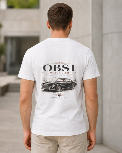 Motor Club T-Shirt – Bio-Baumwolle Shirt Weiss, Rückenprint