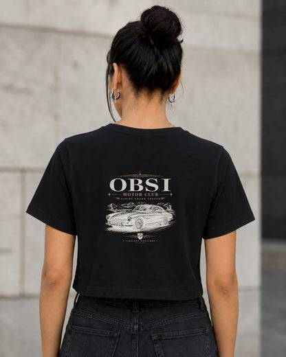 Motor Club T-Shirt – Frauen Crop Shirt Schwarz, Rückenprint
