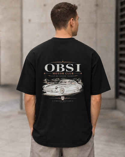 Motor Club T-Shirt – Heavyweight Oversize Shirt Schwarz, Rückenprint