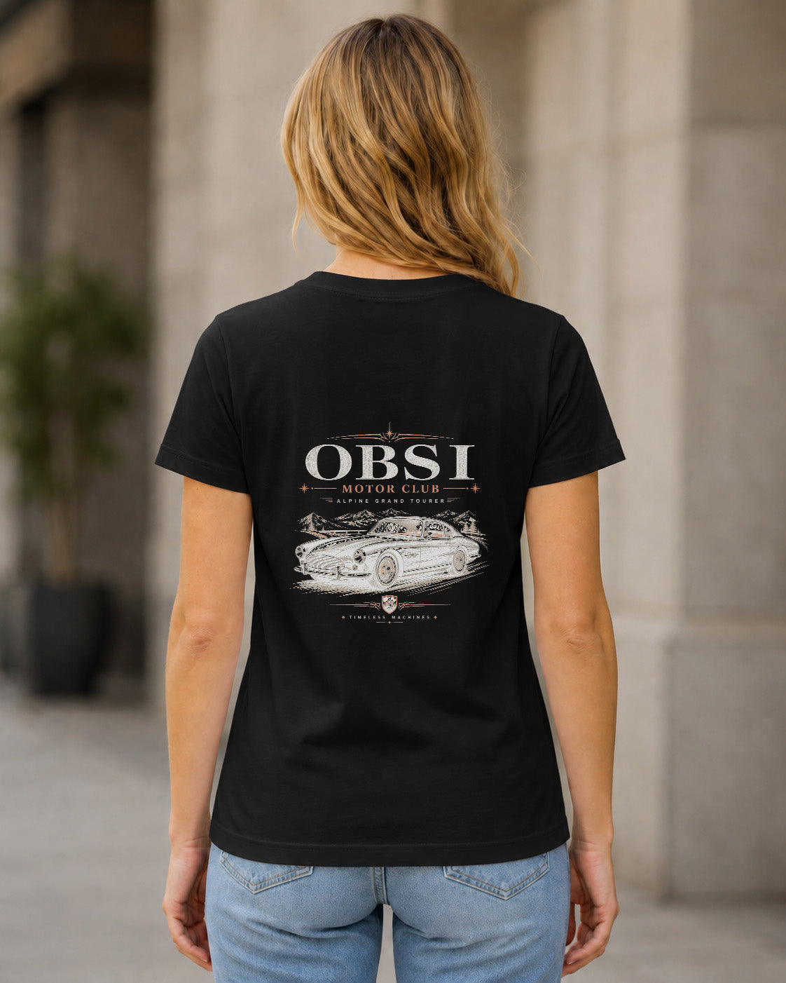 Motor Club T-Shirt – Frauen Shirt Schwarz, Rückenprint