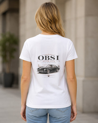 Motor Club T-Shirt – Frauen Shirt Weiss, Rückenprint