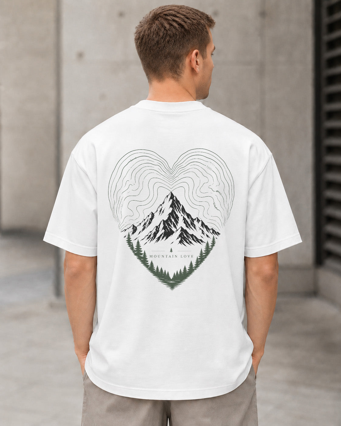 Mountain Love Heart T-Shirt – Heavyweight Oversize Shirt Weiss, Rückenprint