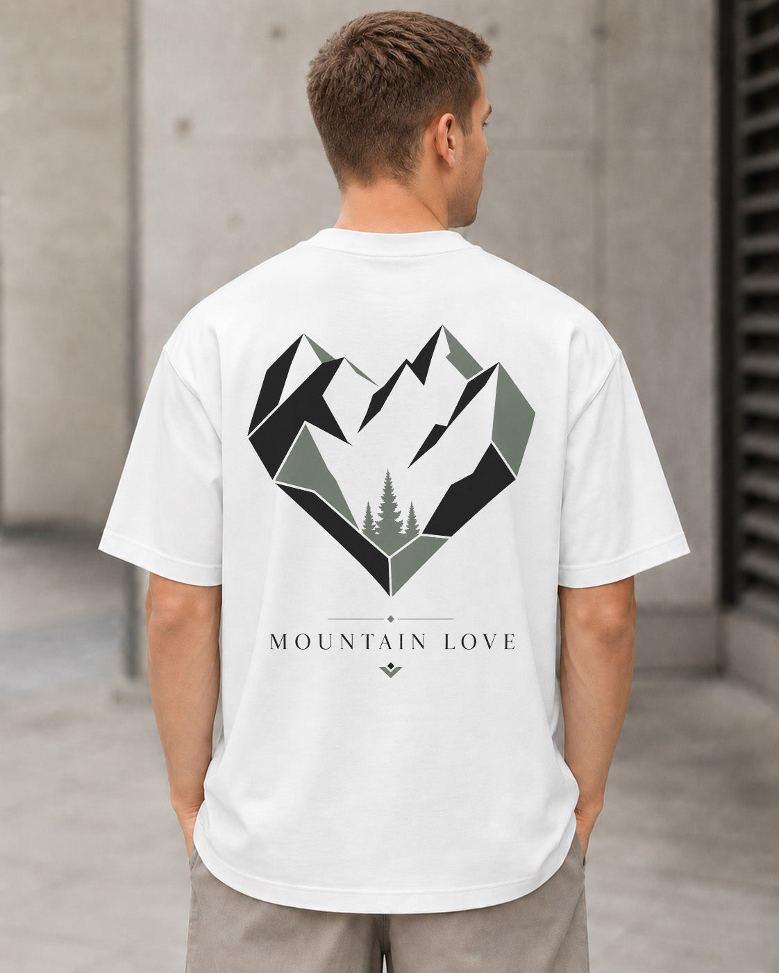 Mountain Love Peaks T-Shirt – Heavyweight Oversize Shirt Weiss, Rückenprint